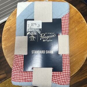 NWT Original Penguin Nolan Red Standard Pillow Sham Quilted Patriotic Patchwork